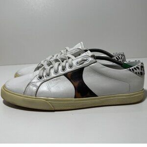 Celine Triomphe TR01L Sneaker White Leather Leopard Animal Print 9 Quiet Luxury
